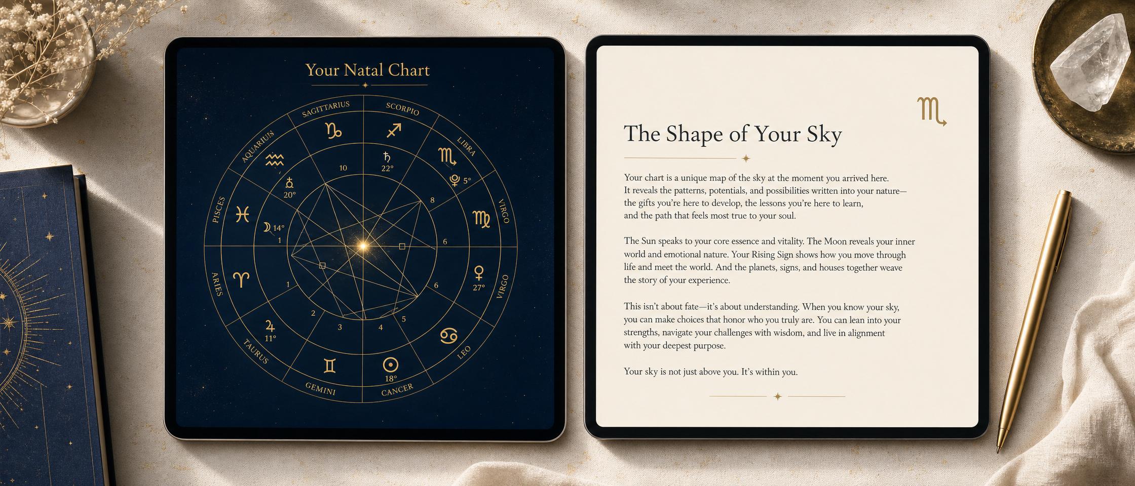 A spread from a real finished reading — keepsake-quality, written for one person only.